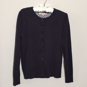 Navy cardigan with patterned back